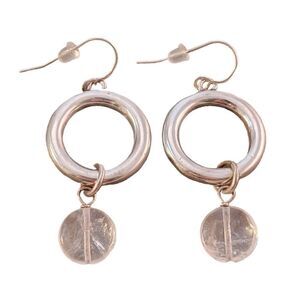 Sterling Circle Dangle Coin Quartz Bead Drop Earrings